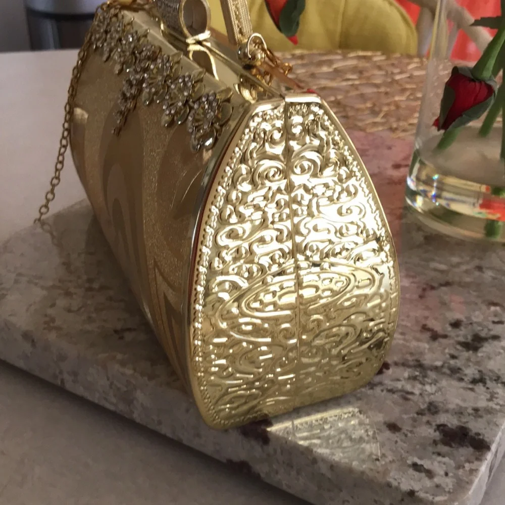 Gold Floral-Embellished Evening Clutch